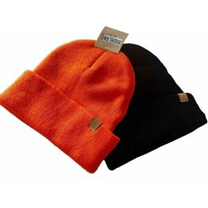 Beanies‎ Unisex Plain Knit Hat Cuff Ski Cap Lot Of 2 Orange & Black New BxII
